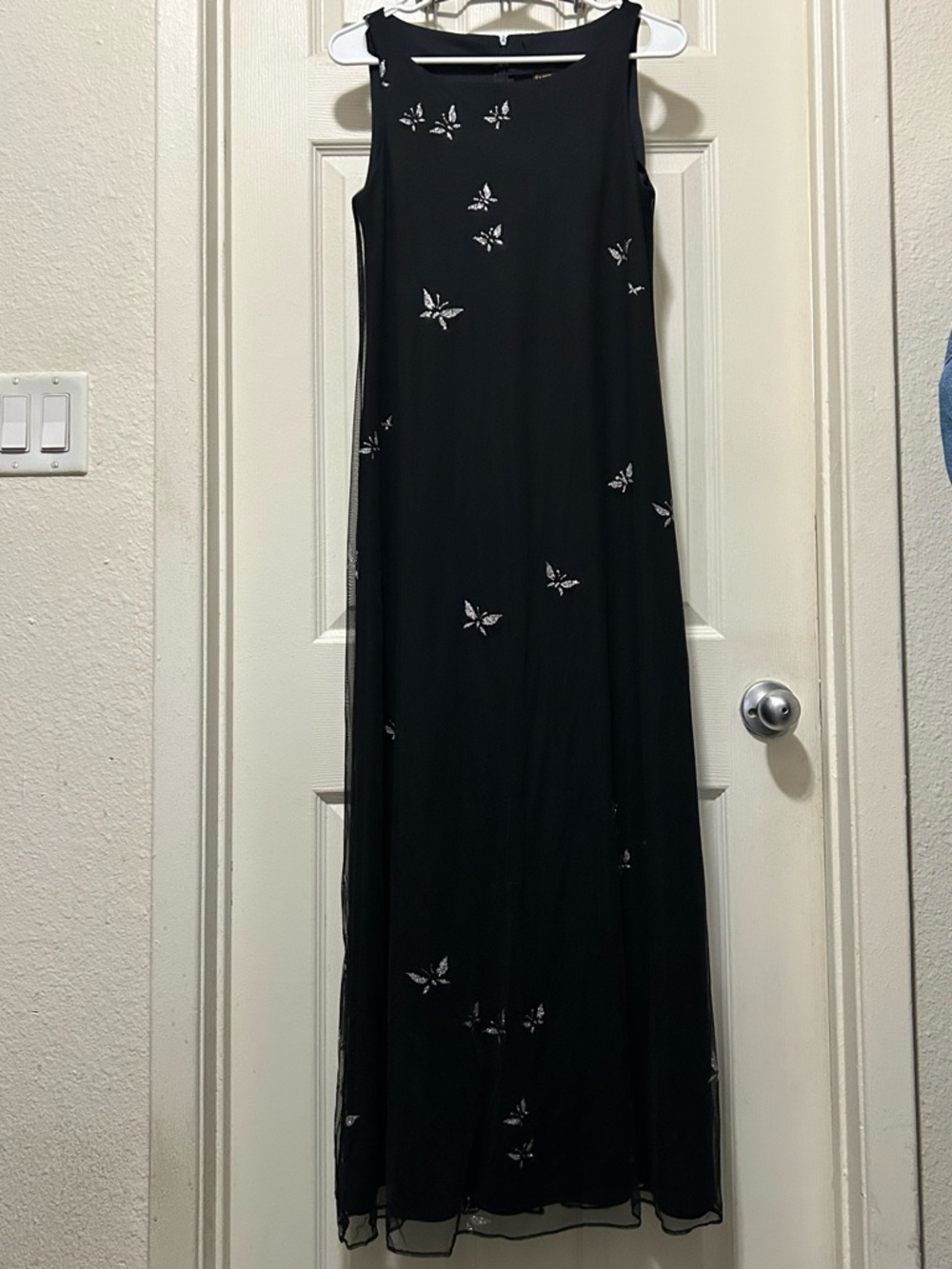 Virgo Black Maxi Dress with Silver Sparkle Butterflies